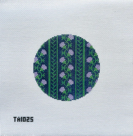 Thistle With Stripes Round Needlepoint Canvas