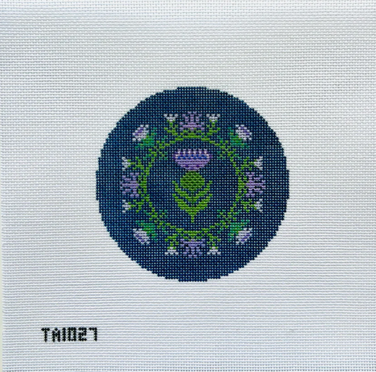 Thistle Round On Navy Needlepoint Canvas