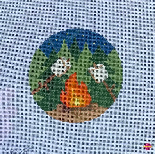 By the Campfire Round Needlepoint Canvas