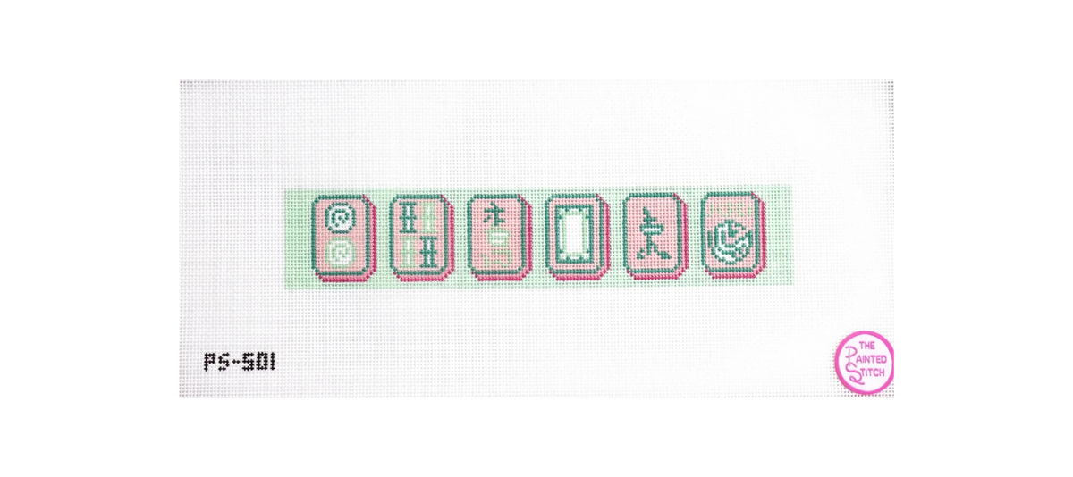 Mahjong Key Fob (Pink and Green) Needlepoint Canvas