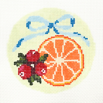 Orange & Cranberry Bow Round Needlepoint Canvas