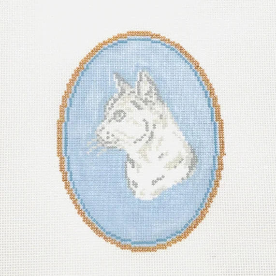Short Haired Cat Cameo Needlepoint Canvas