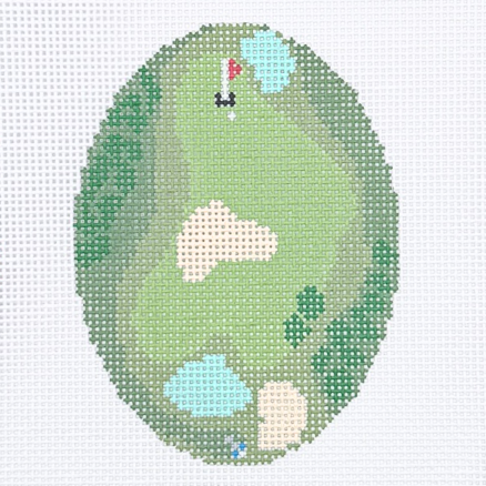 Golf from Above Oval Needlepoint Canvas