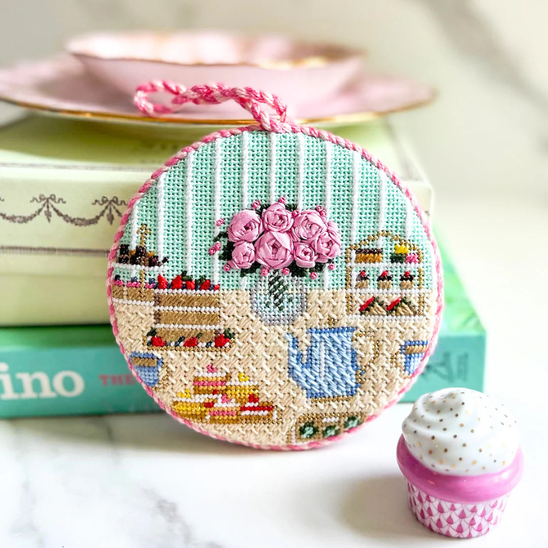 Tea for Two Round Needlepoint Canvas & Stitch Guide