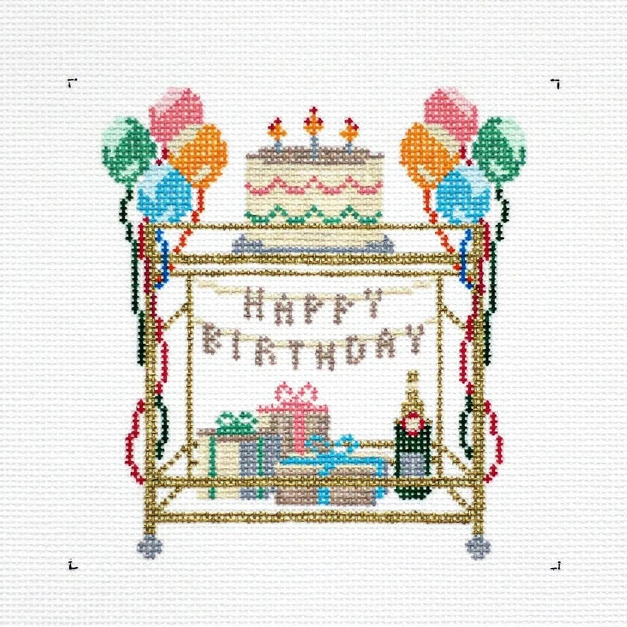 Happy Birthday Bar Cart Needlepoint Canvas