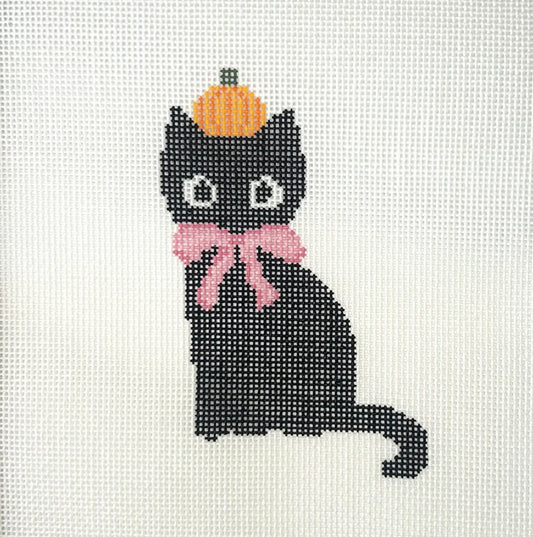 Black Cat with Pumpkin Needlepoint Canvas