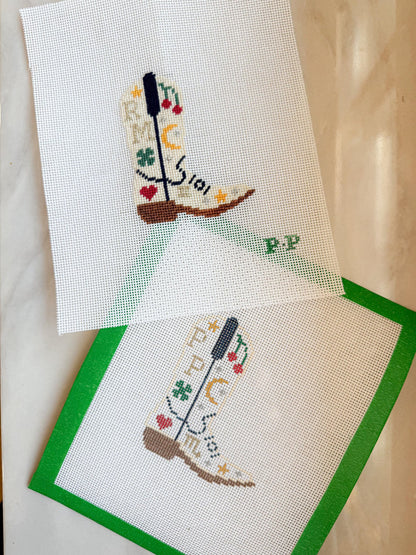 Customizable Lucky Girl Cowboy Boot Needlepoint Canvas