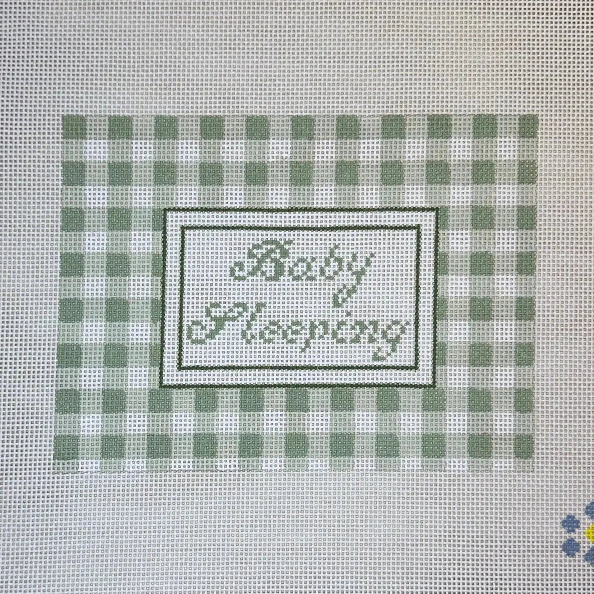 Green Gingham Baby Sleeping Needlepoint Canvas