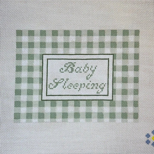Green Gingham Baby Sleeping Needlepoint Canvas