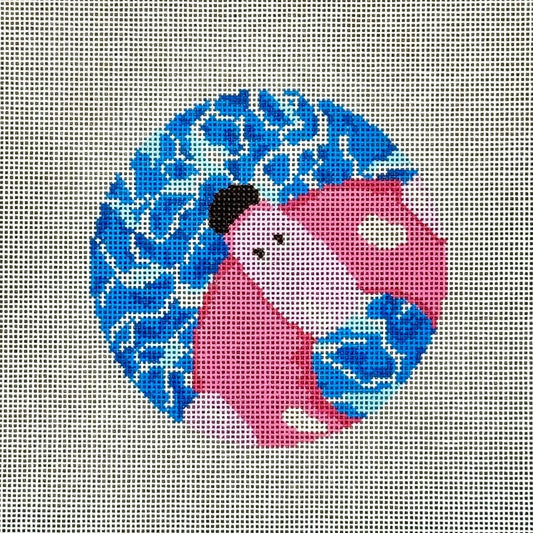 Flamingo Pool Float Round Needlepoint Canvas