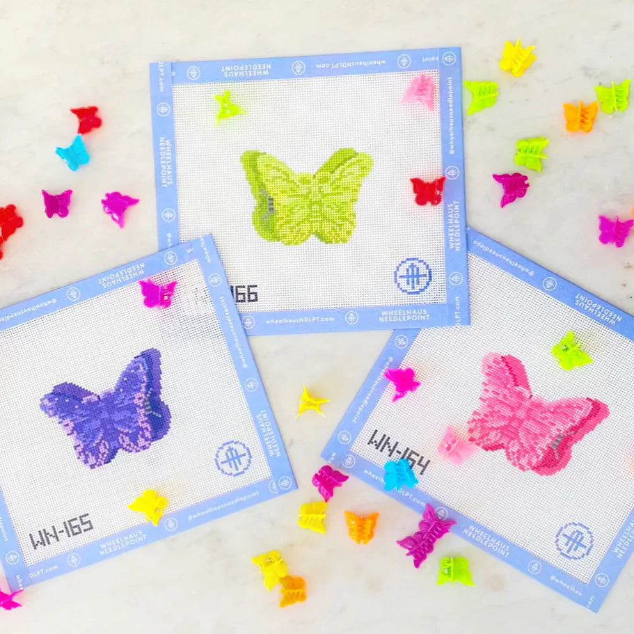 Pink Butterfly Clip Needlepoint Canvas
