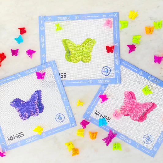 Pink Butterfly Clip Needlepoint Canvas