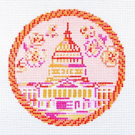 Washington DC Capital Building Round Needlepoint Canvas